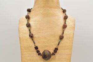 JBB Joshua Benbassat Vintage Beaded Necklace Ceramic Wooden Boho Signed Bin7A